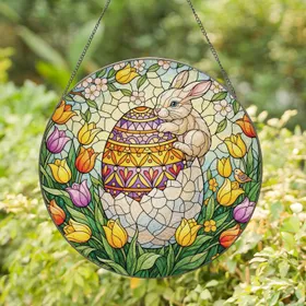 Baby Bunny Easter Egg Tulips - Easter Home Decor Gift Stained Glass Suncatcher