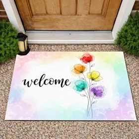 Welcome Calligraphy Five Flowers - Home Decor Gift Doormat