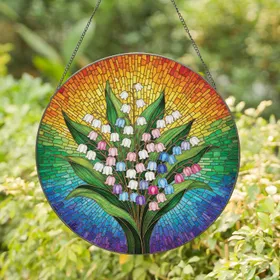 Dense Lily of the Valley Bell Flower Bouquet with Lush Leaves - Home Decor Gift for Garden Lover Stained Glass Suncatcher