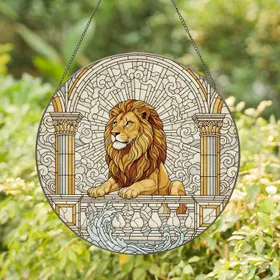Lion Elaborate Balustrade Classical Archways Water - Home Decor Gift for Wildlife Lover Stained Glass Suncatcher