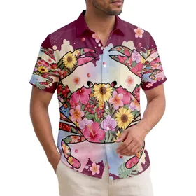 Floral Crab Hibiscus Plumeria Orchid - Tropical Lifestyle Gift for Beach Lover Hawaiian Shirt