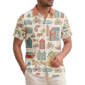 Beach Houses Rowboats Sailboats Bicycles Surfboards Dogs Coastal Living Gift Hawaiian Shirt