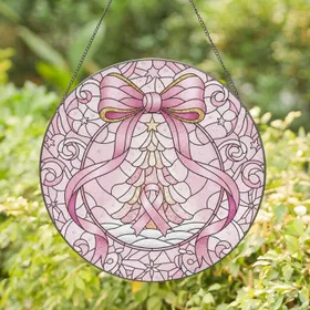 Christmas Tree Pink Ribbon Medallion - Breast Cancer Awareness Support Gift Stained Glass Suncatcher