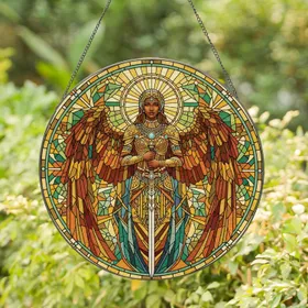 Angelic Woman Tribal Armor Feathered Wings - Home Decor Gift for Angel Fan Stained Glass Suncatcher