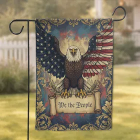 Bald Eagle American Flag We the People Scroll Independence Day Gift for Veterans Garden Flag