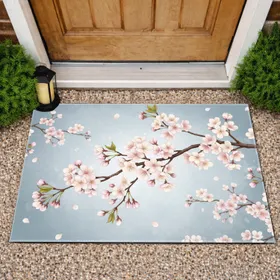 Arching Sakura Cherry Blossom Flowers Buds Leaves - Home Entryway Decor Gift Doormat