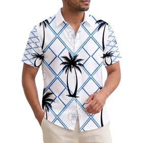 Hawaiian Palm Trees Blue Argyle Cross-Hatch - Everyday Coastal Living Home Decor Hawaiian Shirt