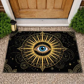 All-Seeing Eye Golden Sunburst Astrological Celestial Chart - Spiritual Home Decor Gift Doormat