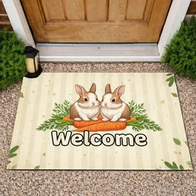 Bunnies Welcome Carrots Greenery - Housewarming Home Decor Gift Doormat