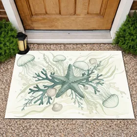 Aquatic Starfish Branching Coral Seashells Translucent Marine Organisms Ocean Decor Gift Doormat