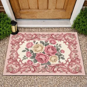 Lavish Ornate Rose Bouquet Baroque Scrollwork Floral Accents Home Decor Gift Doormat