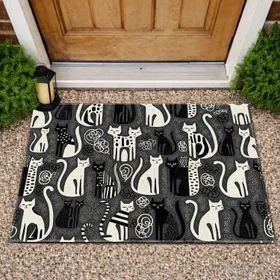 Rustic Bold High Contrast Cat Silhouettes Organic Textures - Home Decor Gift for Cat Lover Doormat