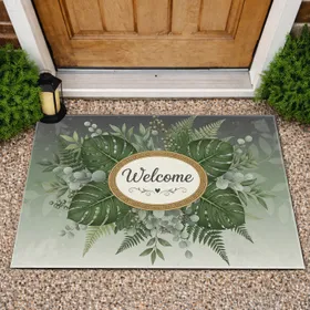 Welcome Heart Leaves Oval Plaque Framed Botanicals - Home Decor Gift Doormat