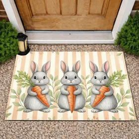 Fluffy Grey Bunnies Carrot Botanical Sprigs - Home Decor Gift for Bunny Lover Doormat