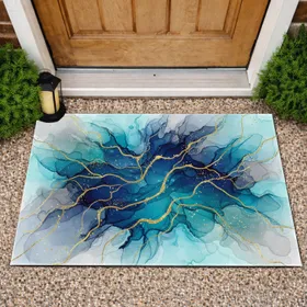 Dynamic Intricate Marbling Gold Veins Swirls Alcohol Ink - Luxurious Home Decor Gift Doormat