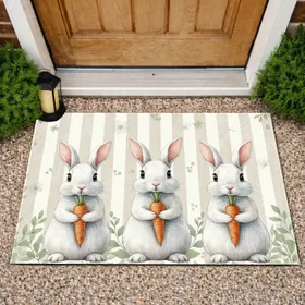 Three Rabbits Carrot Garden Home Decor Gift for Rabbit Lovers Doormat