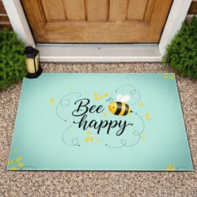 Yellow Black Stripes Bumblebee Yellow Petal Black Dot Bee Happy Phrase Home Decor Gift for Bee Lover Doormat