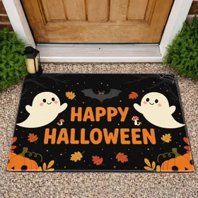 Friendly Ghosts Happy Halloween Carved Pumpkins Bat - Halloween Home Decor Doormat