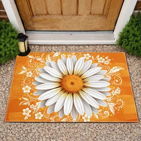 Daisy Flower Swirling Leaves Accent Flowers - Boho Lifestyle Home Decor Gift Doormat
