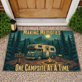 Making Memories Camper Van Campsite Pine Trees Mountains - Camping Lover Gift Doormat