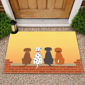 Four Diverse Dogs on Brick Wall - Dog Lover Home Decor Gift Doormat