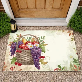 Rustic Woven Fruit Basket Grapes Apples Cherries - Home Decor Gift Doormat