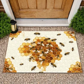 Honeybees Honeycomb Hexagon - Wildlife Home Decor Gift for Bee Lovers Doormat