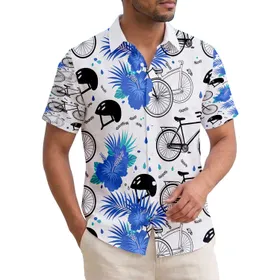 Hawaiian Tropical Bicycles Helmets Blue Hibiscus Palm Fronds - Island Vacation Gift Hawaiian Shirt