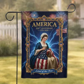 Betsy Ross Sewing Thirteen-Star American Flag USA 250th Anniversary 1776-2026 Garden Flag