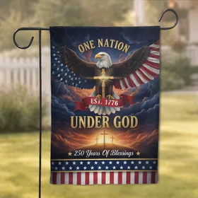 Bald Eagle American Flag Crucifix One Nation Under God 250 Year Anniversary Independence Day Garden Flag