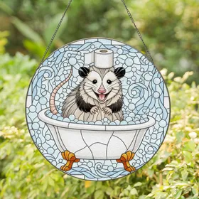 Happy Opossum Toilet Paper Bathtub - Home Decor Gift for Opossum Lover Stained Glass Suncatcher