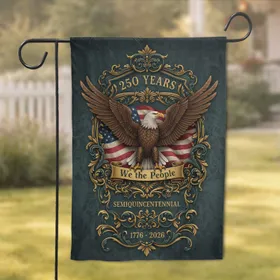 Bald Eagle American Flag Acanthus Scrollwork - USA 250th Anniversary 1776-2026 Gift for Veterans Garden Flag