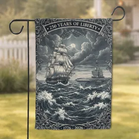 Sailing Frigate Aircraft Carrier Liberty 1776-2026 - USA 250th Anniversary Garden Flag