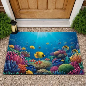 Underwater Yellow Butterflyfish Clownfish Angelfish Coral Reef - Ocean Decor Gift Doormat