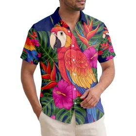 Vibrant Macaw Parrot Tropical Flowers Lush Greenery - Exotic Bird Enthusiast Decor Hawaiian Shirt