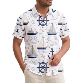 Ocean Anchors Ship Wheels Sailboats Lighthouses Motorboats Seagulls - Coastal Home Decor Gift Hawaiian Shirt