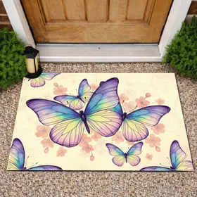 Iridescent Butterflies Blossom Flowers - Nature Lover Home Decor Gift Doormat