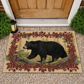 Black Bear Pinecones Berries Acorns Woodland Nature Lover Gift Doormat
