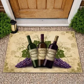 Classic Wine Bottles Grapes Vine Leaves Aged Parchment - Home Decor Gift for Wine Lover Doormat