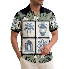 Tropical Palm Tree Urn Arch Petal - Island Home Decor Gift Hawaiian Shirt
