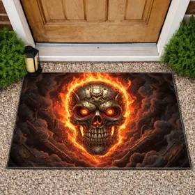 Steampunk Skull Flames Brass Gears Cogs Clockwork Smoke Abyss - Home Decor Gift Doormat