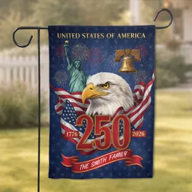 Bald Eagle American Flag 250 1776-2026 - USA 250th Anniversary Independence Day Custom Family Name Garden Flag
