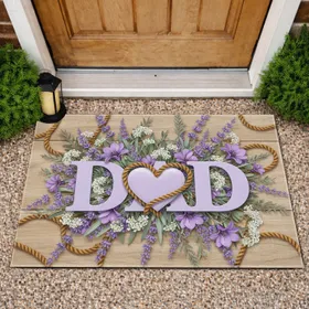 DAD Heart Rustic Rope Lavender Floral Lace Flowers Wood Planks Father's Day Gift for Dad Doormat