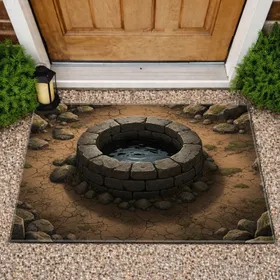 Ancient Stone Well Dark Water Rustic Earth Ground - Weathered Entryway Decor Gift Doormat