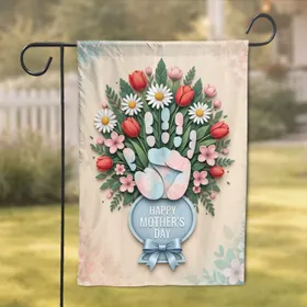 Happy Mother's Day Wood Handprint Daisy Tulip Spring Flowers Vase Gift Garden Flag