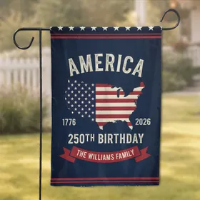 America Stars Stripes Map 250th Birthday 1776-2026 Custom Family Name Garden Flag