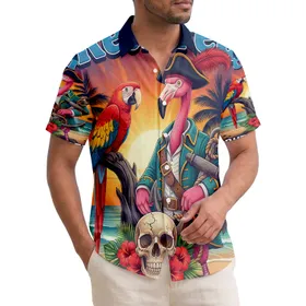 Retired BUT NOT EXPIRED Flamingo Pirate Macaw Skull Tropical Sunset - Beach Retirement Gift Hawaiian Shirt