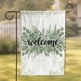 Welcome Script and Eucalyptus Silver Dollar Botanical Garland - Home Decor Gift Garden Flag