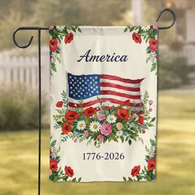America 1776-2026 Flag Wildflowers - Independence Day Patriotic Home Decor Garden Flag