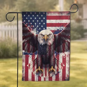 Bald Eagle American Flag Patriotic Independence Day Home Display for Veterans Garden Flag